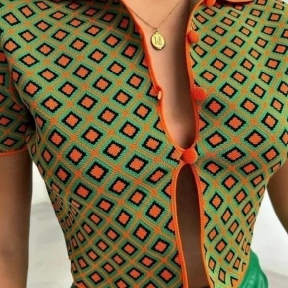 Retro knit jacquard top women size small - Picture 2 of 2